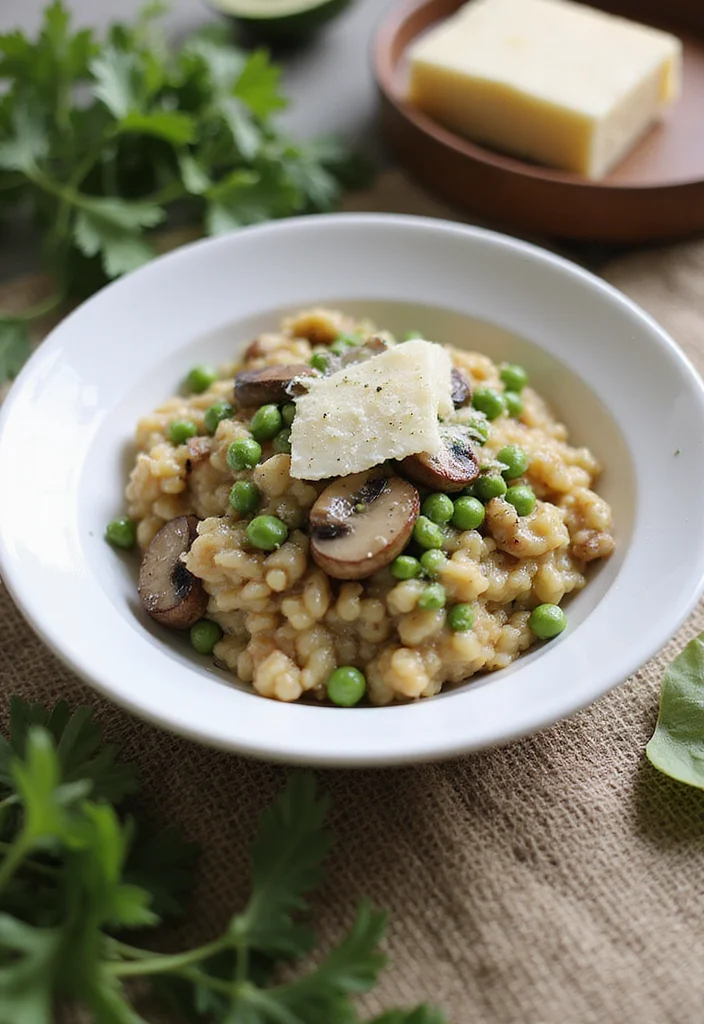 12 Meatless Dinner Recipes for Simple Weeknight Cooking - 10. Mushroom and Pea Risotto