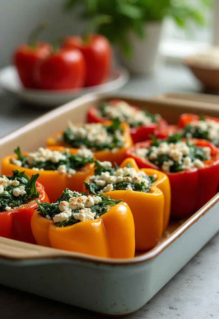 12 Meatless Dinner Recipes for Simple Weeknight Cooking - 8. Spinach and Feta Stuffed Peppers