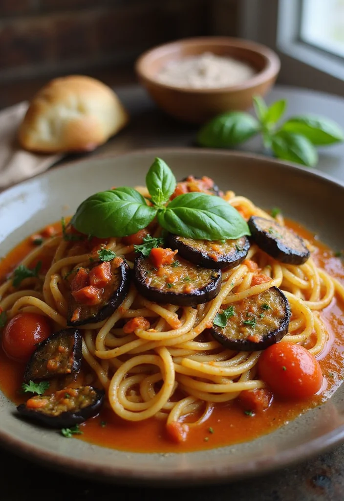12 Mediterranean Dinner Recipes with Bright Flavor - 9. Roasted Eggplant and Tomato Pasta
