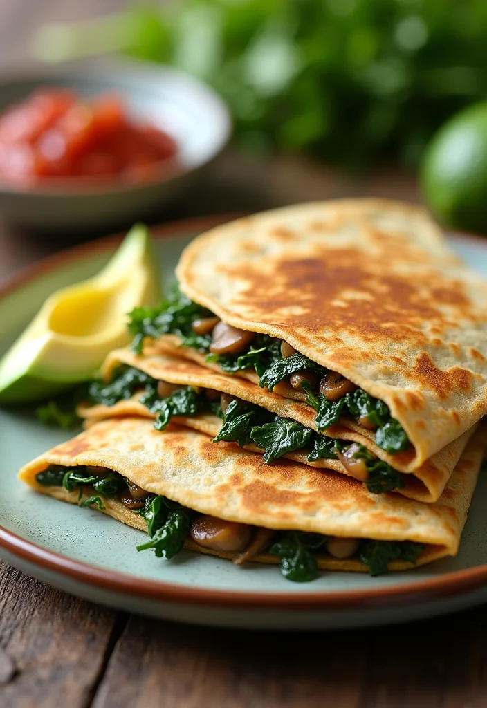 12 Mexican Vegan Recipes with Bold Spices - 6. Vegan Quesadillas with Spinach and Mushrooms