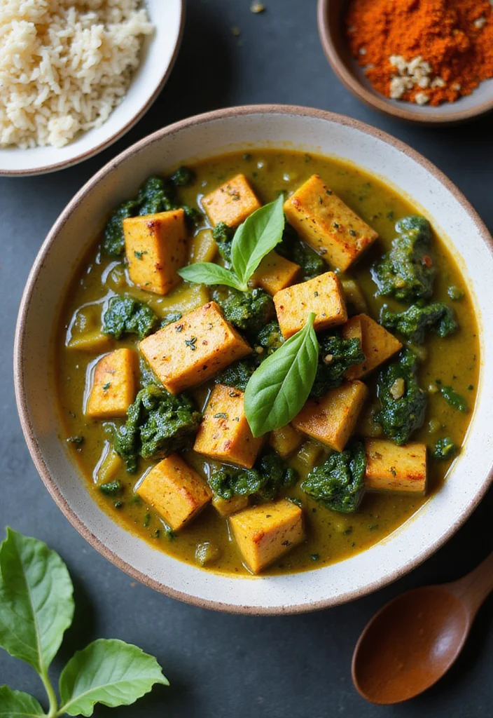 12 Vegan Curry Recipes for Warm Easy Dinners - 10. Spinach and Tofu Curry