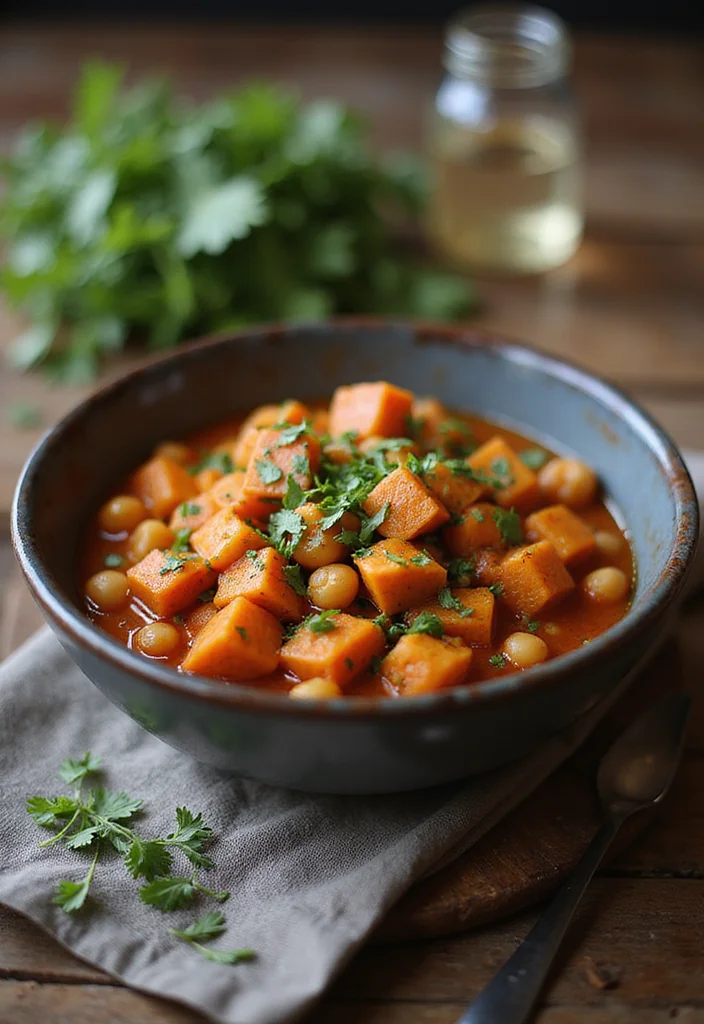 12 Vegan Sweet Potato Recipes for Comfort Meals - 6. Spicy Sweet Potato and Chickpea Stew